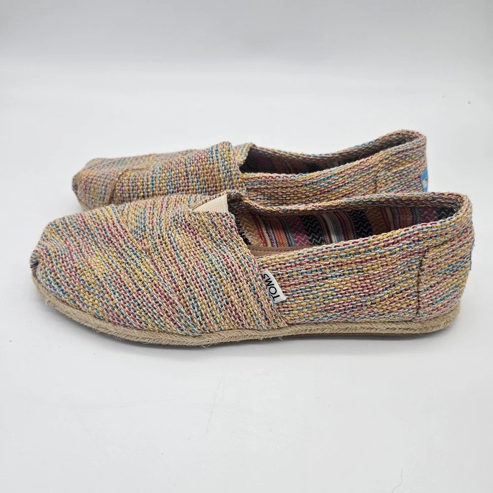 TOMS Alpargata Slip On Shoes Womens 10 Multi Color Woven Boho Retro Espadrille